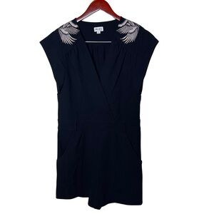 Alice by Temperley black mini romper embroidered floral shoulders sz US 4